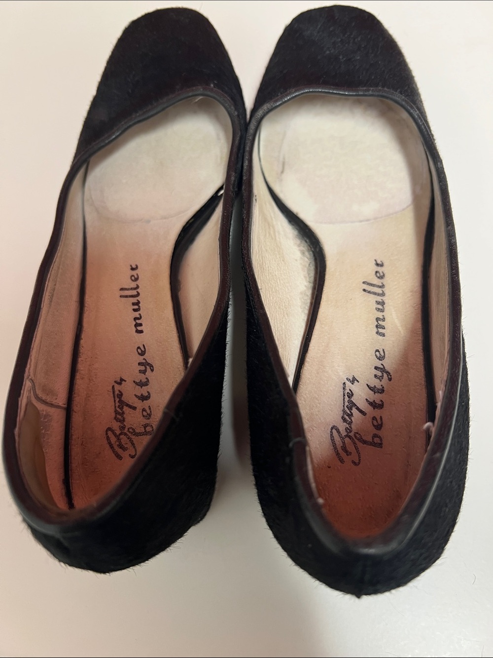 Bettye Muller Black Ponyhair Block Heel Ballet Flats 7